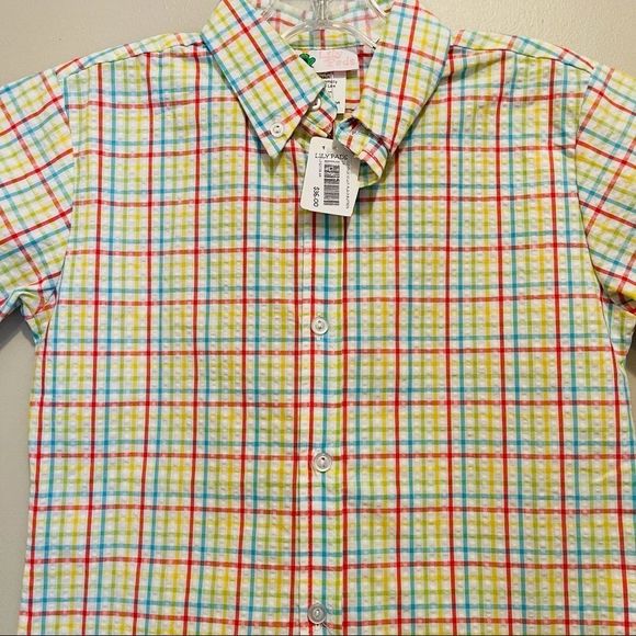 Lilly Pads Yellow Turquoise Blue Coral Red and White Button Down - Picture 5 of 5